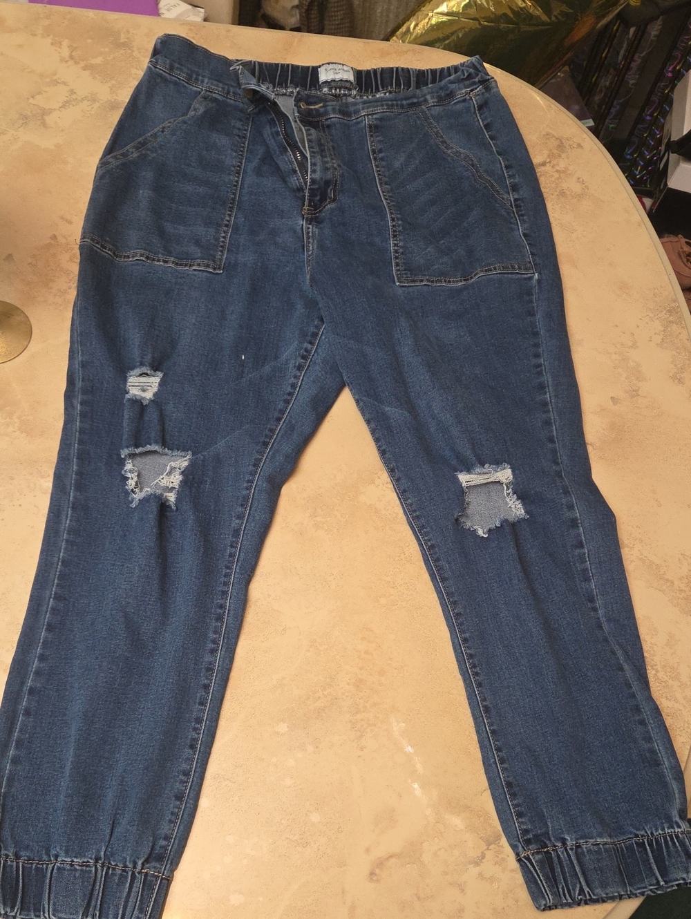 Women’s Distressed Dark Blue Jeans